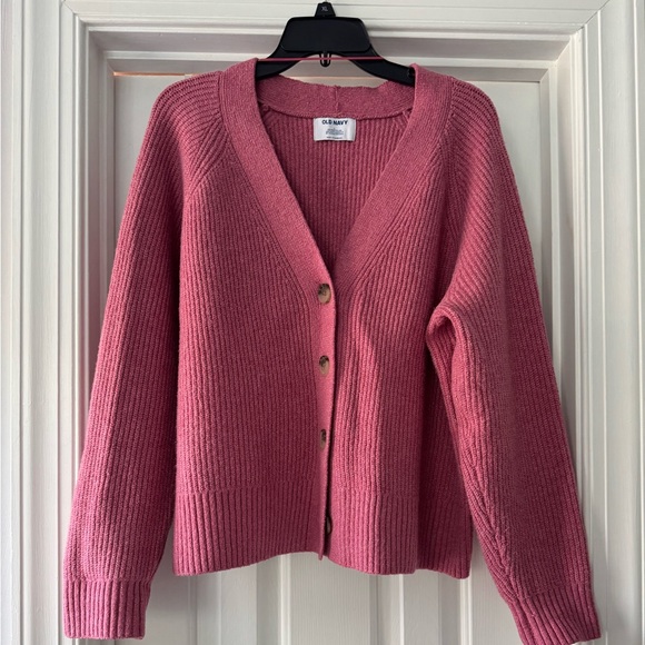 Old Navy Women’s Pink V Neck Shaker Knit Cardigan Size L - Picture 3 of 5